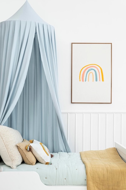 Picture frame mockup psd in a kids room