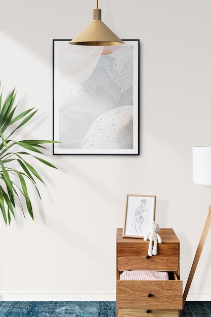 Picture frame mockup psd in a kids room