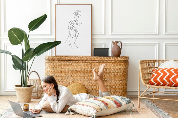 PSD picture frame mockup psd with bohemian home decor