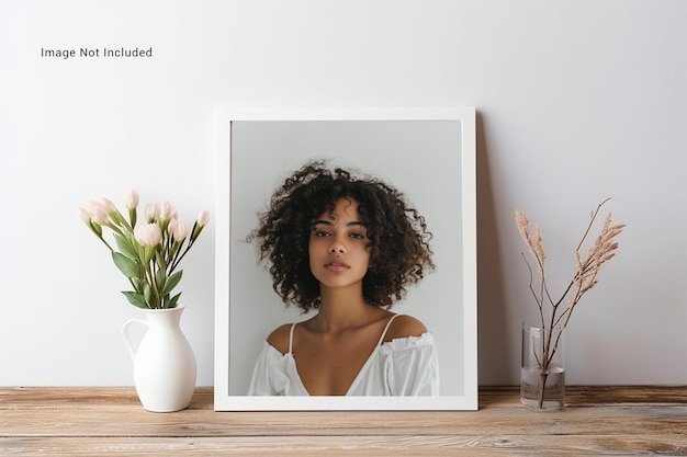 Picture frame on a shelf with cactus