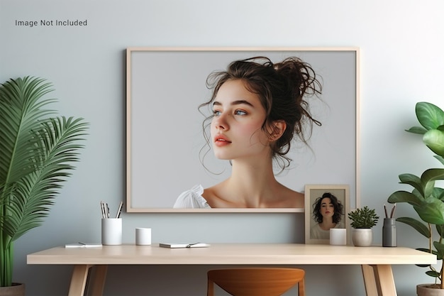 Picture frame on a shelf with cactus