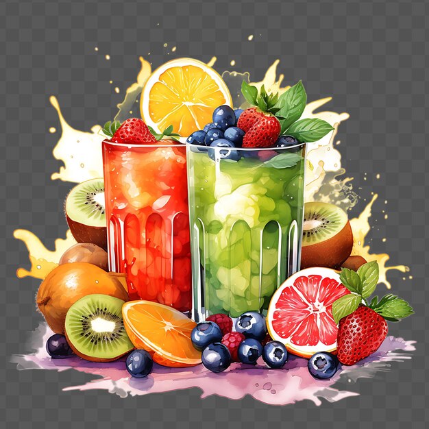 PSD a picture of a fruit and vegetable display with a picture of fruit and a glass of ice