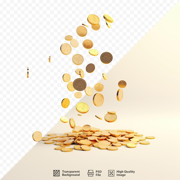 PSD a picture of gold coins and a white background with the words 