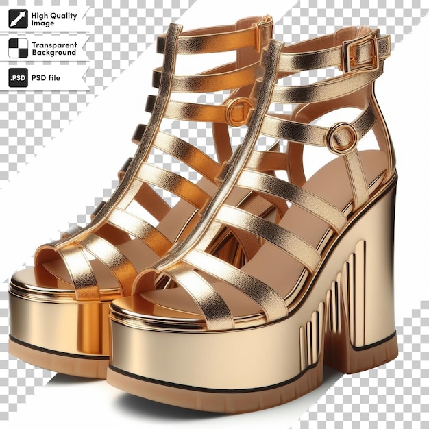 PSD una foto di una scarpa d'oro che dice oro