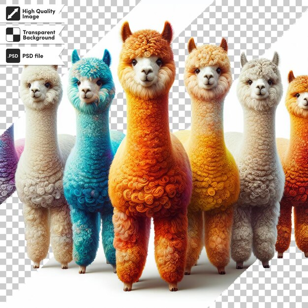 PSD a picture of a group of llamas with the word alpaca on it