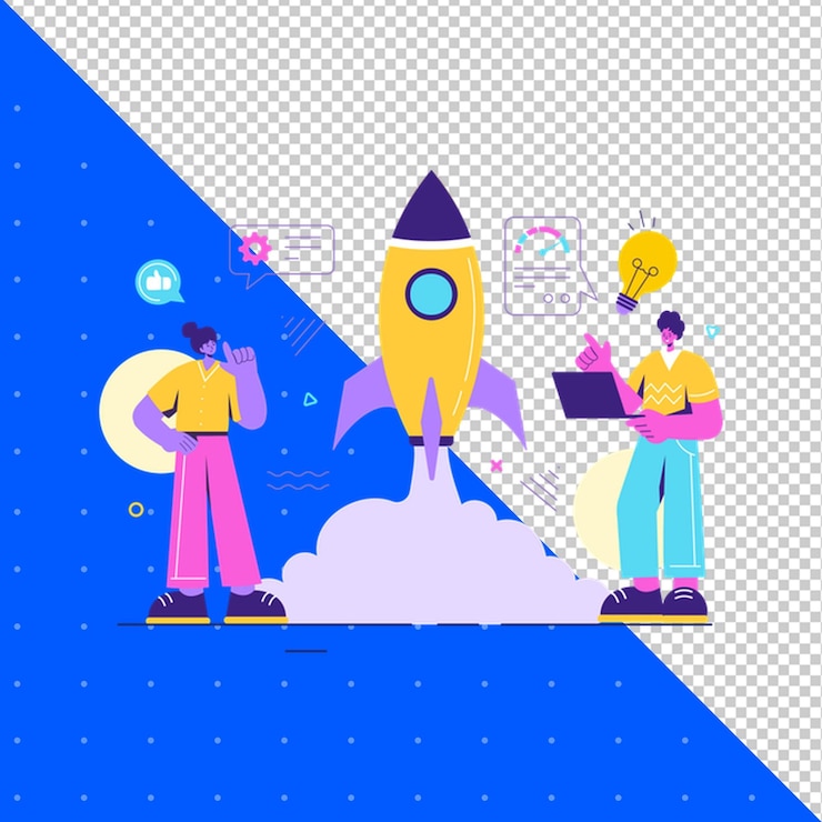PSD a picture of a group of people with a rocket and the word quot space quot on the bottom