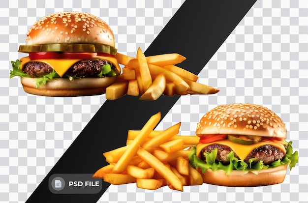 PSD a picture of a hamburger and fries