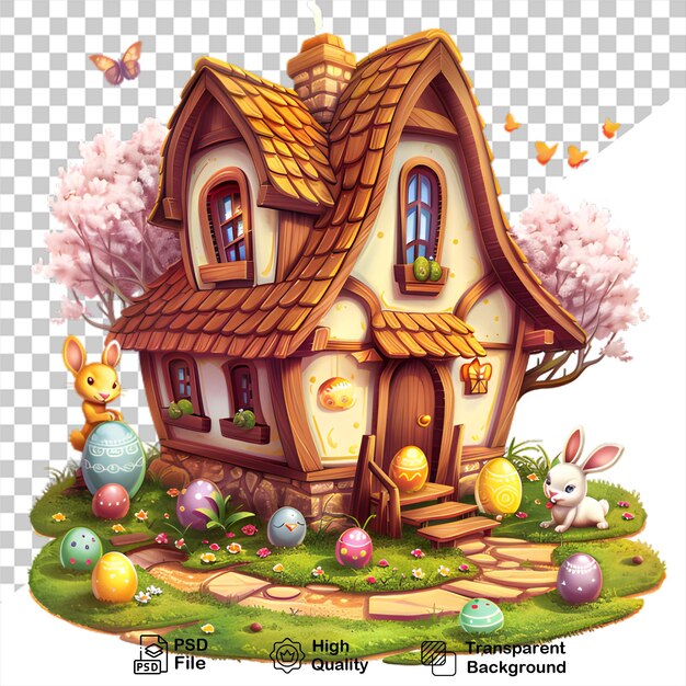 PSD a picture of a house with a bunny and eggs on it no background