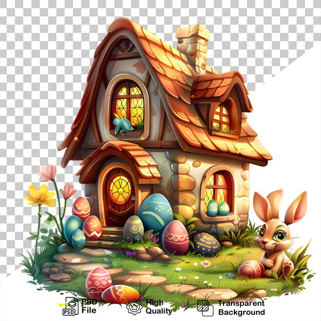 PSD a picture of a house with a bunny and eggs on it no background