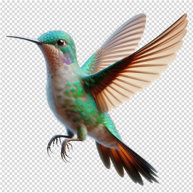 PSD a picture of a hummingbird with a green and purple body