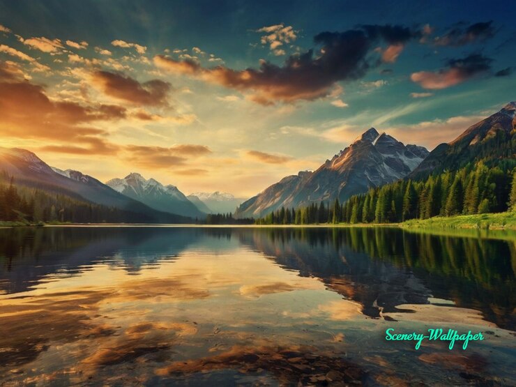 PSD a picture of a lake with a mountain in the background