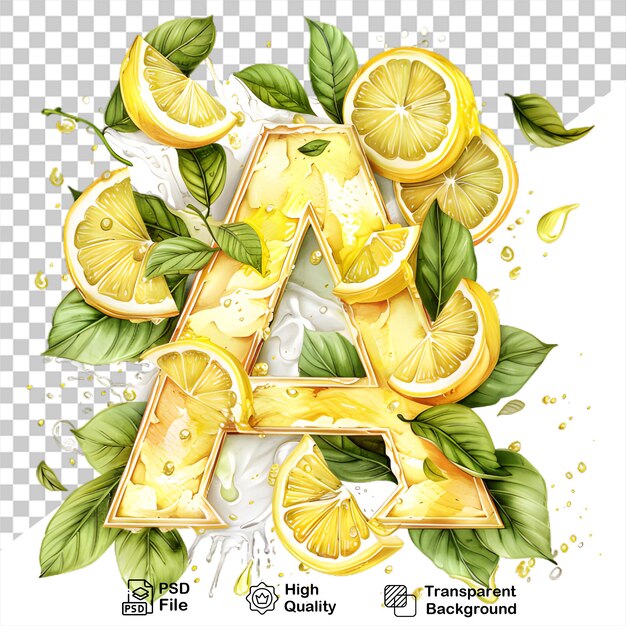 PSD a picture of a letter a on a transparent background with a picture of lemons