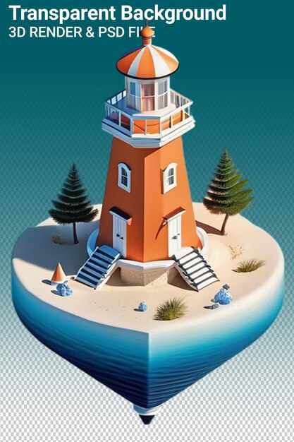 PSD a picture of a lighthouse with a beach scene on the bottom
