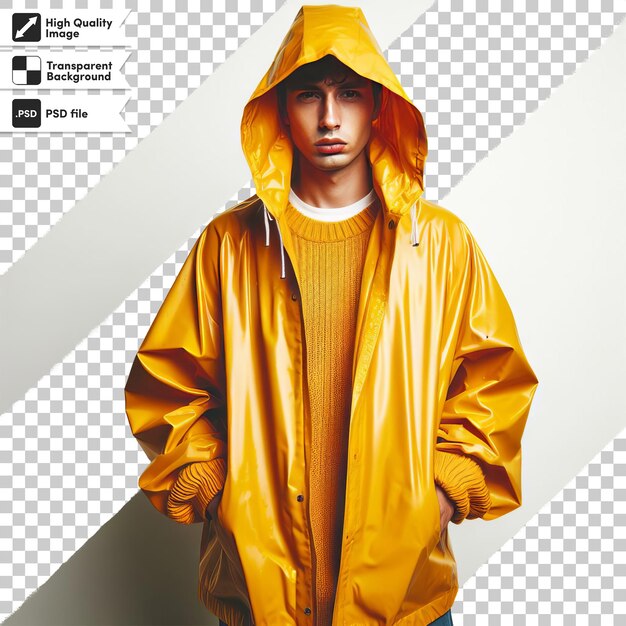 PSD a picture of a man wearing a yellow raincoat