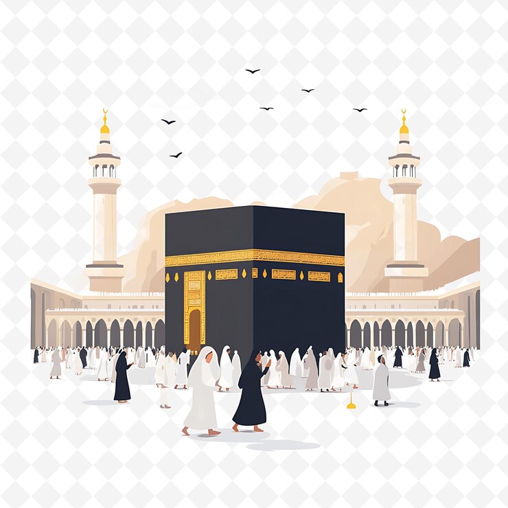 PSD a picture of a mosque with a lot of people in front of it