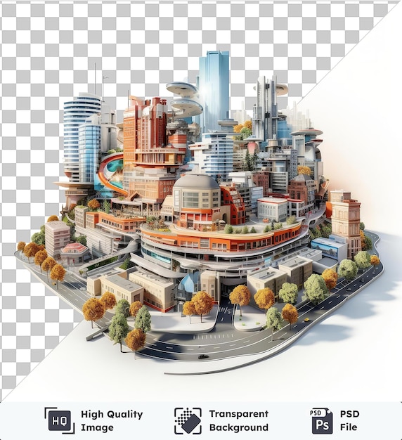 PSD Рисунок реалистичной фотомодели города городского планировщика