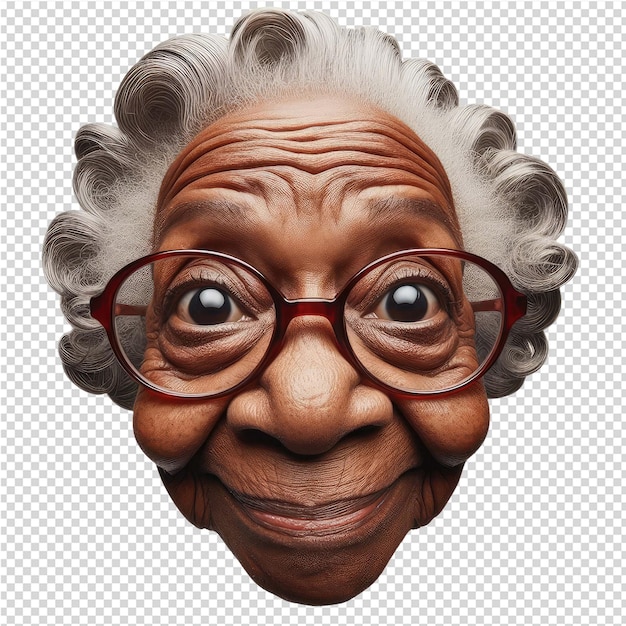 A picture of an old woman with glasses and a face that says grandma