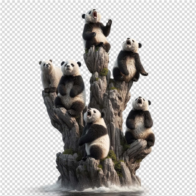 PSD a picture of pandas on a tree with one of them showing a panda bear cub