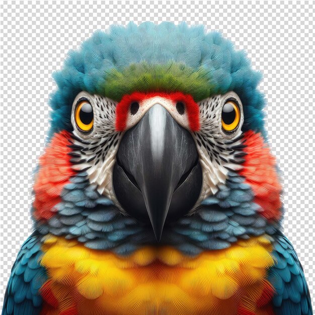 PSD a picture of a parrot with a blue green yellow and red beak