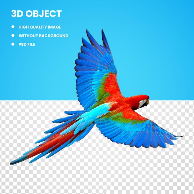 PSD un'immagine di un pappagallo con le parole oggetto 3d su di esso