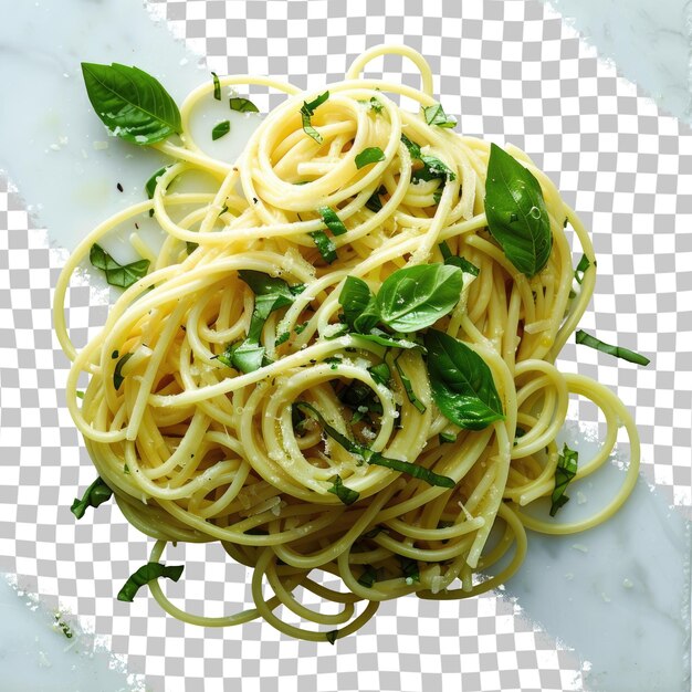 PSD una foto di una pasta con il basilico sopra