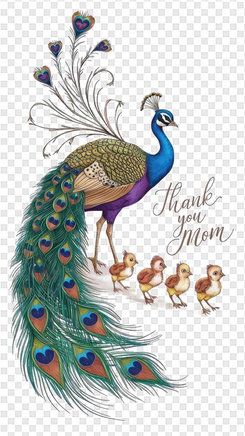 A picture of a peacock with the words thank you for my mom