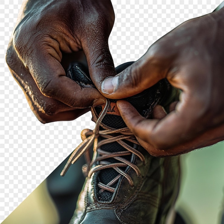 PSD a picture of a person tying a shoelace with a shoe lace