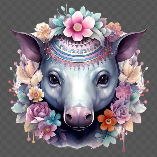 PSD a picture of a pig with flowers on its head