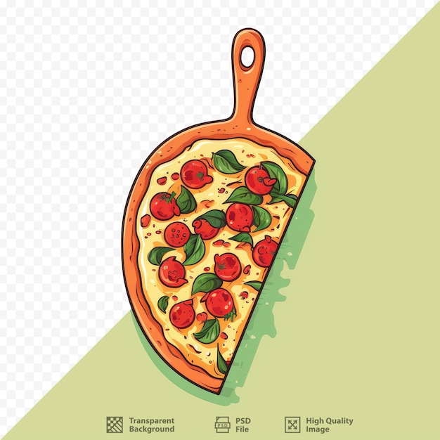 PSD a picture of a pizza with a wooden spatula and a pizza cutter.