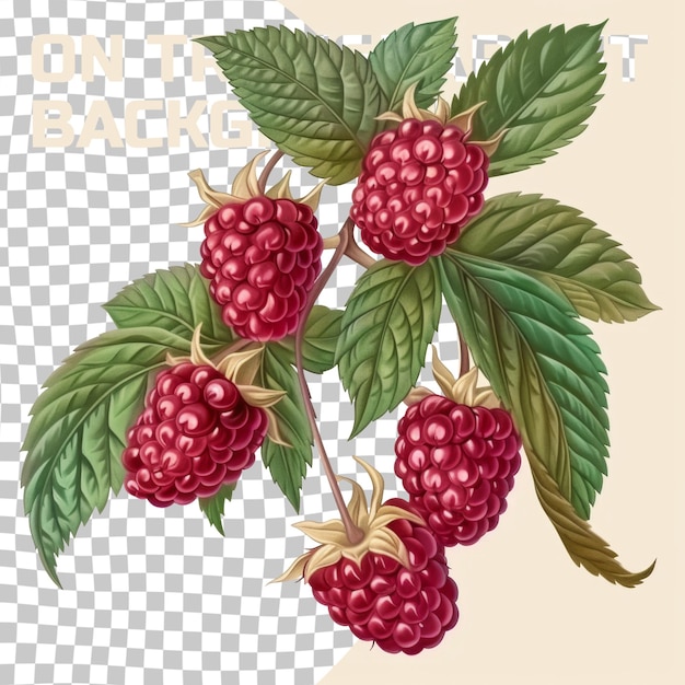 PSD a picture of raspberries and leaves with a picture of a branch that says  b  on it