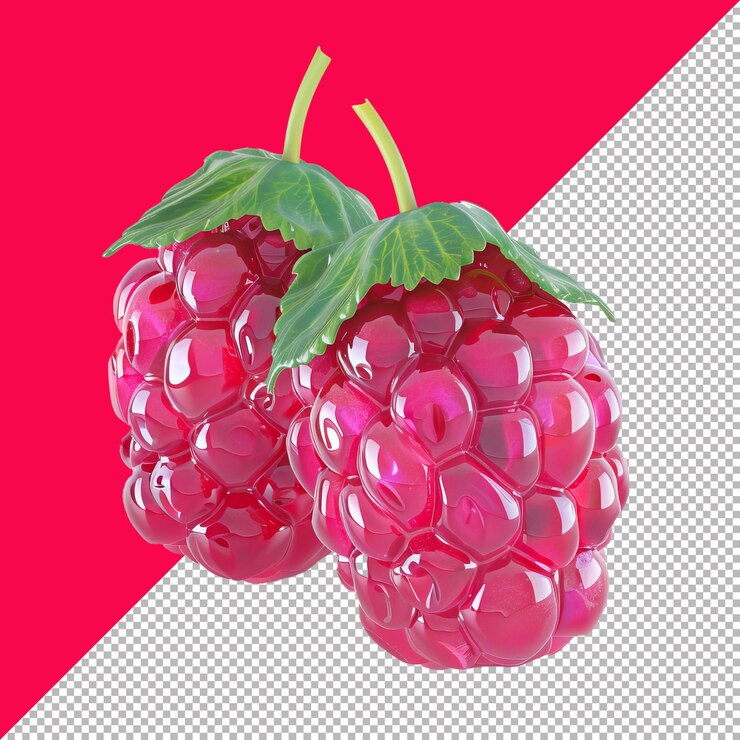 PSD a picture of a raspberry with a red background