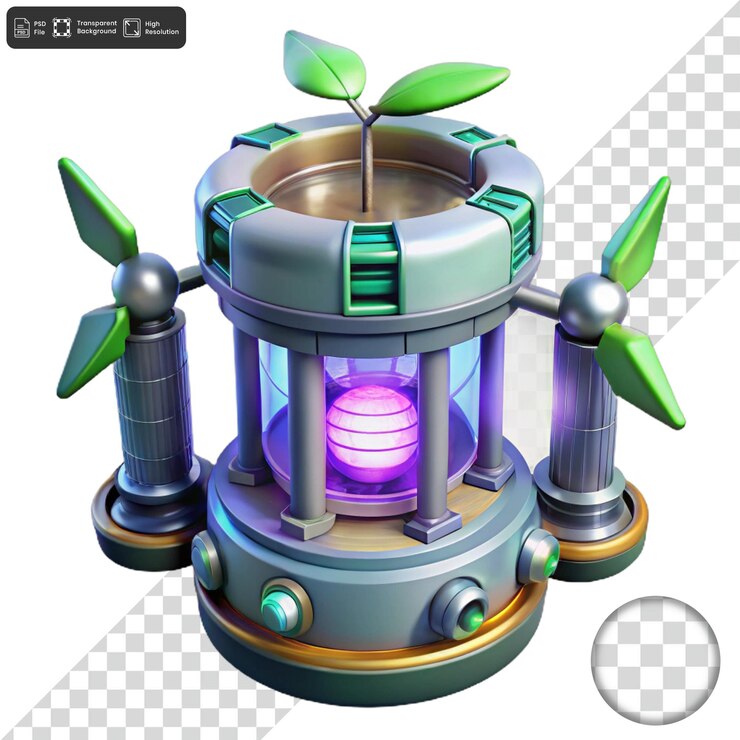PSD a picture of a robot with a green plant inside of it