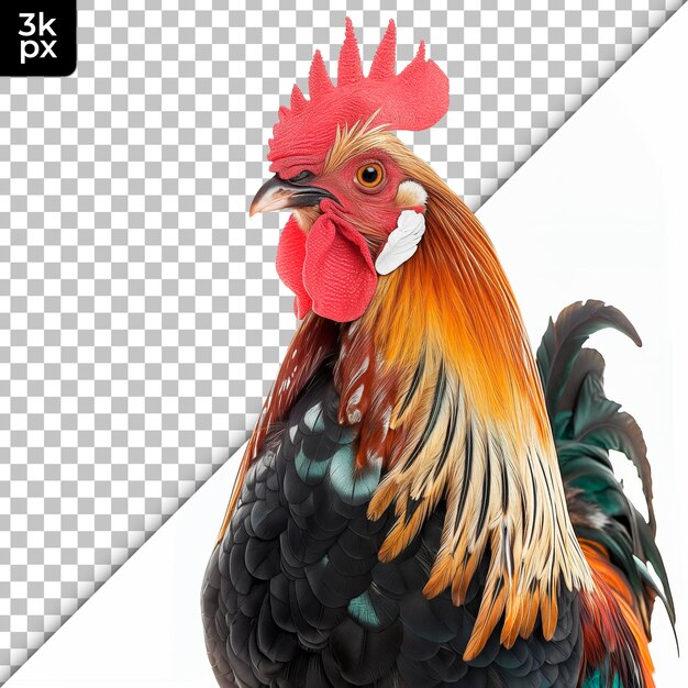 PSD a picture of a rooster with a black and white background