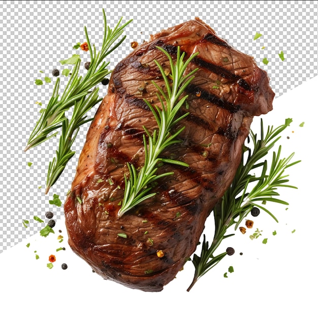 PSD una foto di una bistecca con un ramo di prezzemolo su di essa