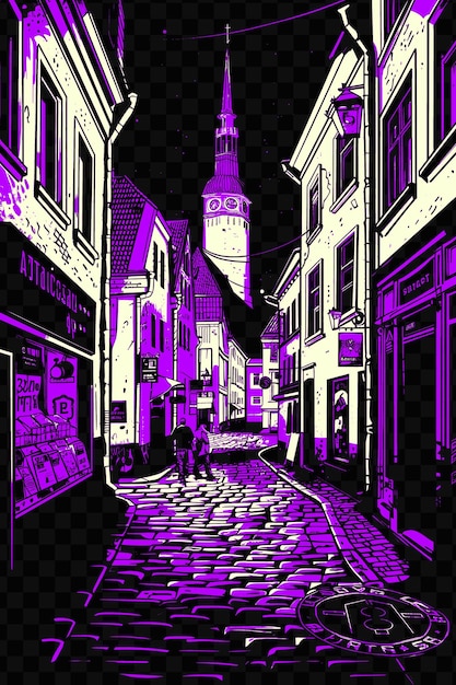 PSD a picture of a street with a purple city scene