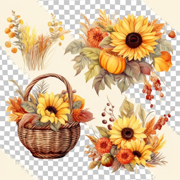 PSD a picture of a sunflowers and a basket with a basket of flowers