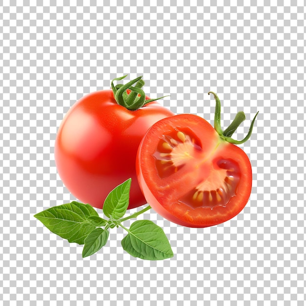 a picture of tomato slice and leaf on a transparent background