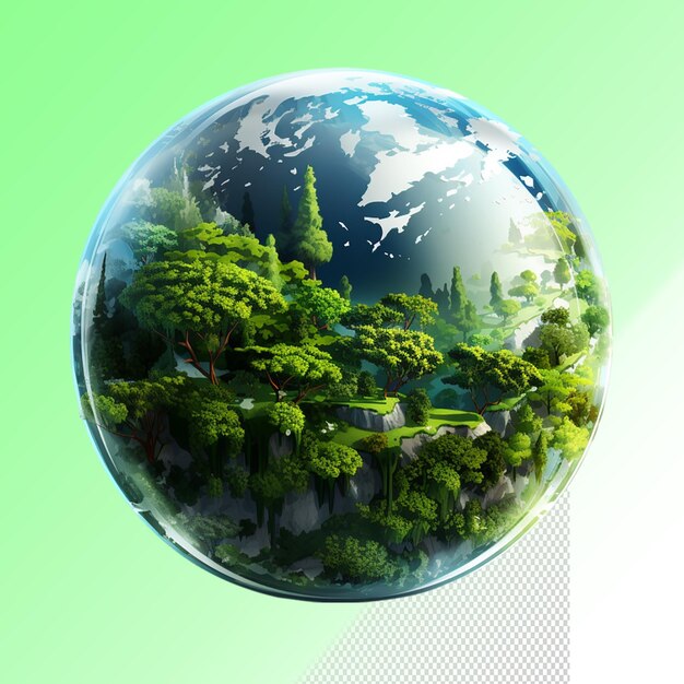 PSD a picture of a tree and a globe with a green background