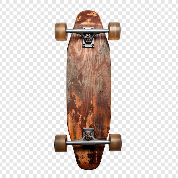 PSD picture of a vintage skateboard made of wood isolated on transparent background