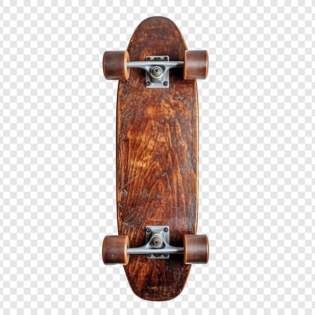 PSD picture of a vintage skateboard made of wood isolated on transparent background