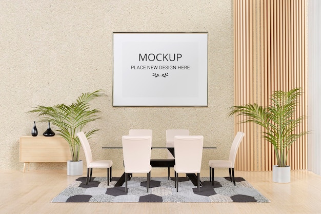Picture wall mockup frame in a dinning room 3d rendered illustration