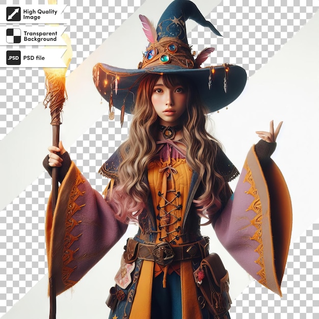 PSD un'immagine di una strega con un cappello e una scopa