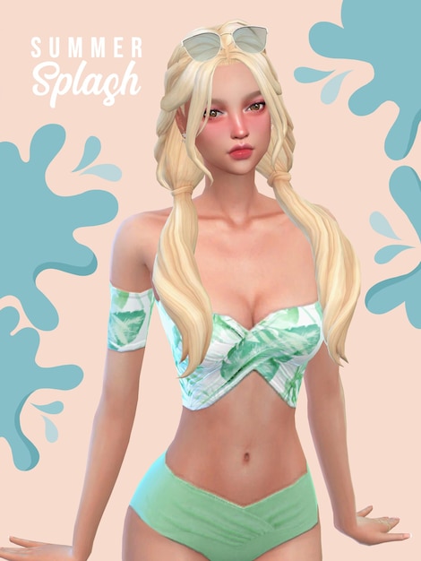 a picture of a woman with blonde hair and a green bow on her neck