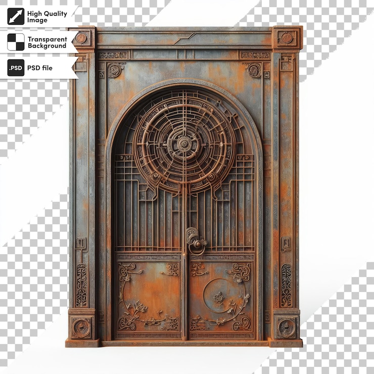PSD a picture of a wooden door with a design on it