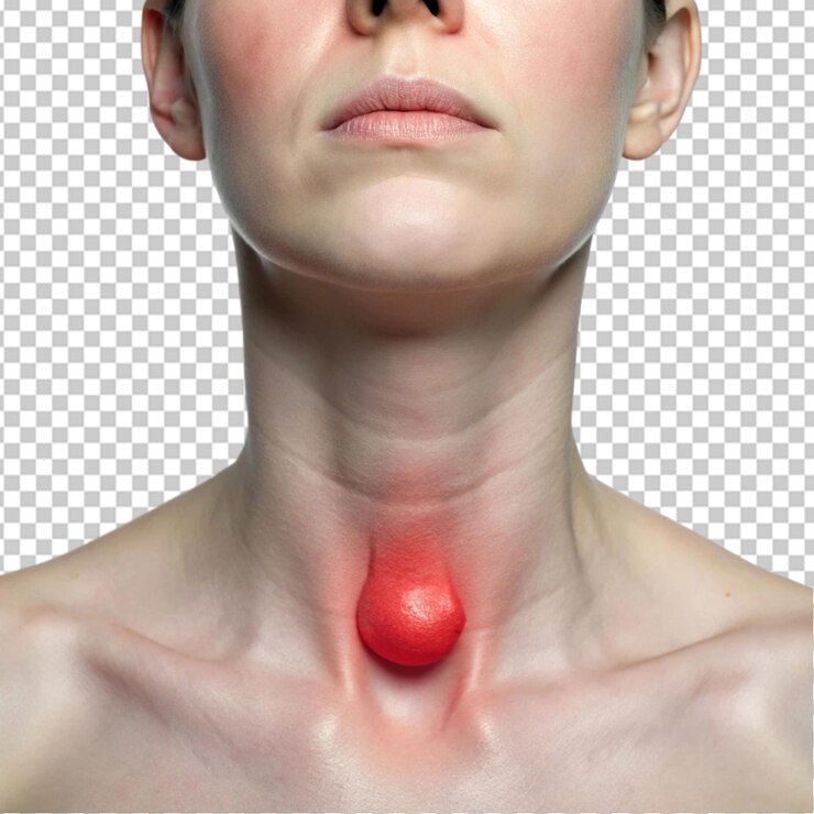 PSD pictures of swollen thyroid gland in neck on transparent background