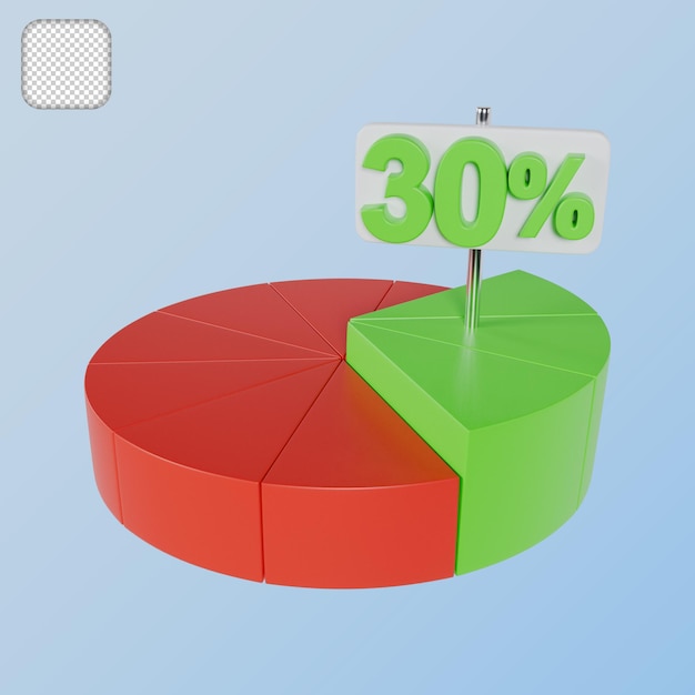 PSD pie chart 30 percentage 3d illustration