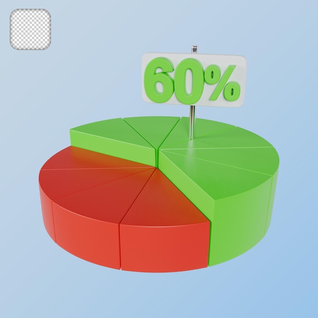 PSD grafico a torta 60 percentuale illustrazione 3d