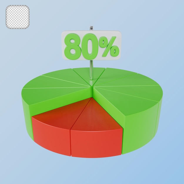 PSD pie chart 80 percentage 3d illustration