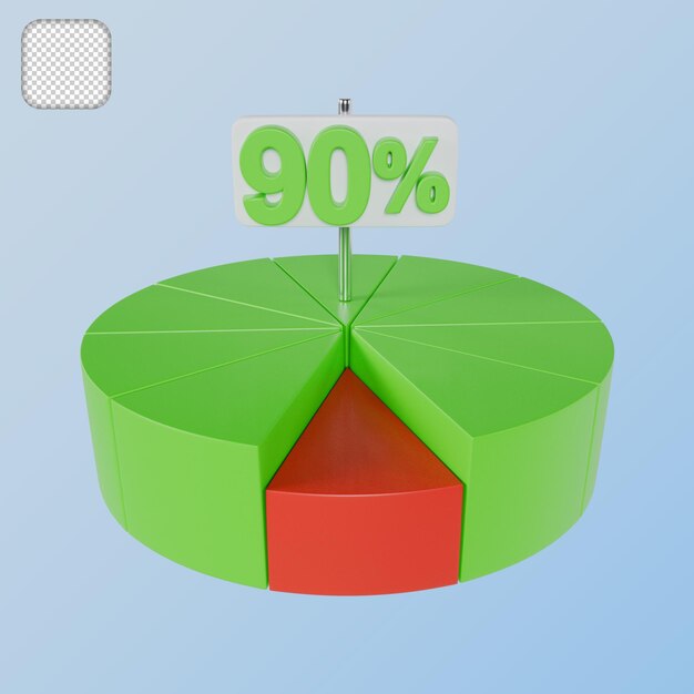 PSD pie chart 90 percentage 3d illustration