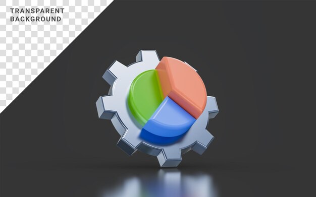 pie chart with gear sing minimalistic look on dark background 3d render concept for analyze setting